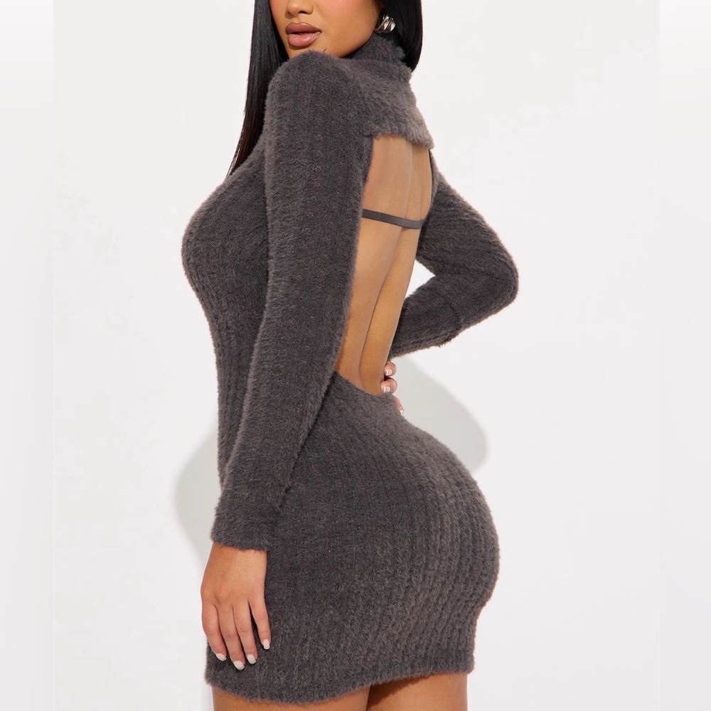 Fashion Nova Charcoal Long Sleeve Mini Dress